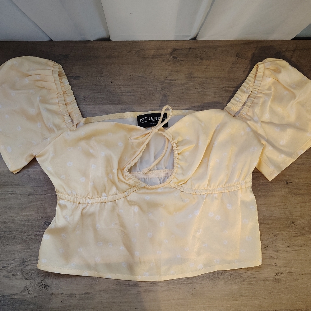 Yellow Puff Sleeve Crop Top Sz S